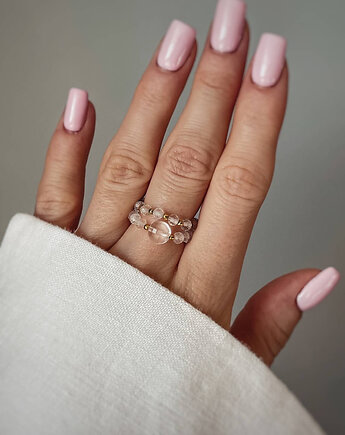 Zestaw Dwóch Pierścionków z Kamieni Naturalnych - Kryształ Górski, Bring Biżuteria