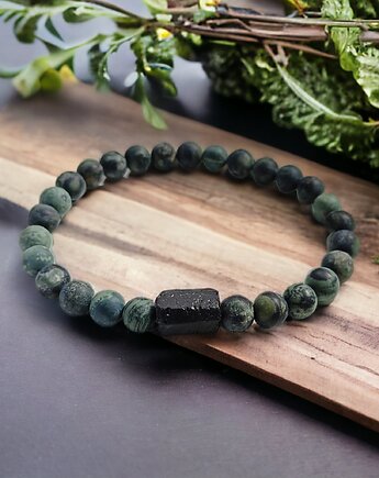 Męska : jaspis kambaba & turmalin : ochronna bransoletka, kaktusia