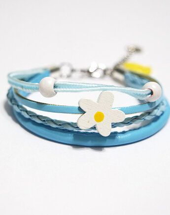 Bransoletka - Stokrotka - rzemienie, błękitna, yenoo