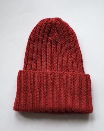 Czapka z wełny i alpaki czerwona, knots