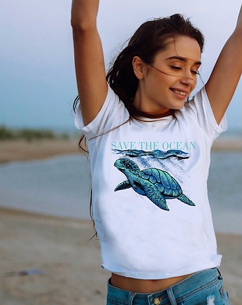 Koszulka organiczna z nadrukiem Save the ocean, ART ORGANIC
