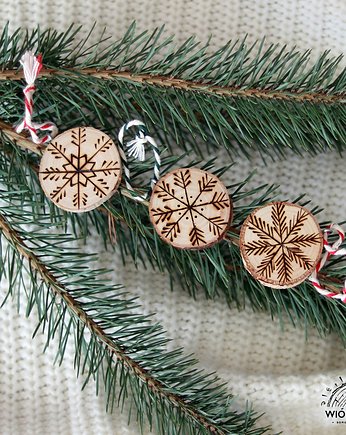 Komplet drewnianych zawieszek - ŚNIEŻYNKI, Ryczka