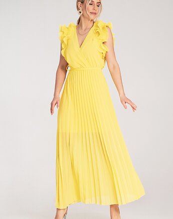 Elegancka sukienka kopertowa maxi z falbaną na wesele - M1189, FIGL