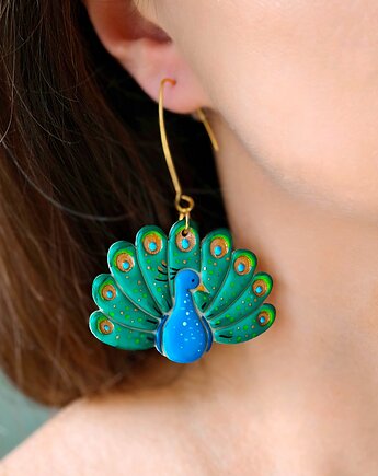 Kolczyki pawie z wizerunkiem pawia akcesoria dla ornitologa, paw, Dary Rusałki