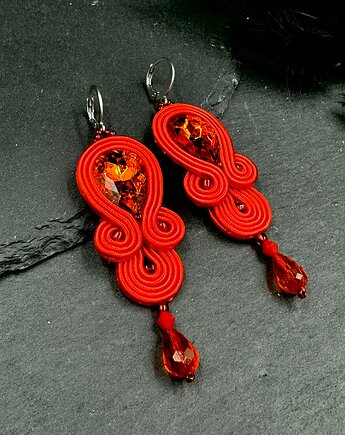 Czerwone eleganckie kolczyki sutasz z kryształkami, Biżuteria Beatrice