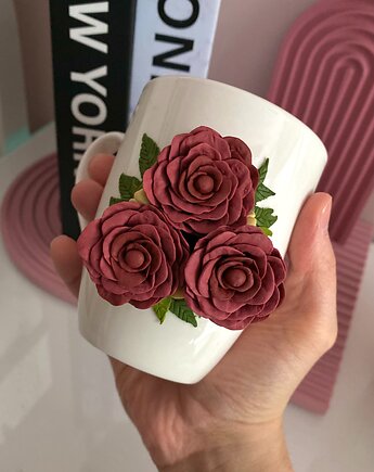 Kubek 2D z dekorem z gliny polimerowej róże na Dzień Babci na prezent, Ms. House Decor