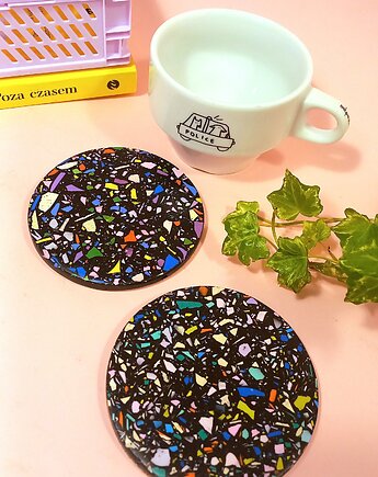 Kolorowa podkładka pod kubek, zestaw, organizer, czarna, małe lastryko, 9 cm, Crazzyco