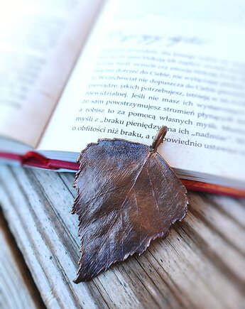 Liść brzozy wisior miedziany duży IV