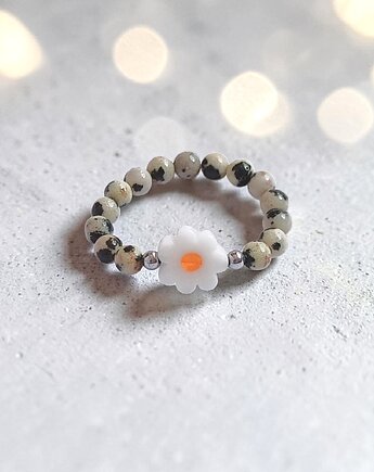 Pierścionek : stokrotka : jaspis dalmatyński : silver, kaktusia