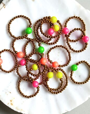 Pierścionek : ORANGE : Swarovski neon pearls : gold, kaktusia