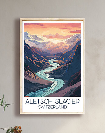 Szwajcaria - Lodowiec Aletsch - Plakat, pamiątka dla podróżnika, Black Sapphire Art