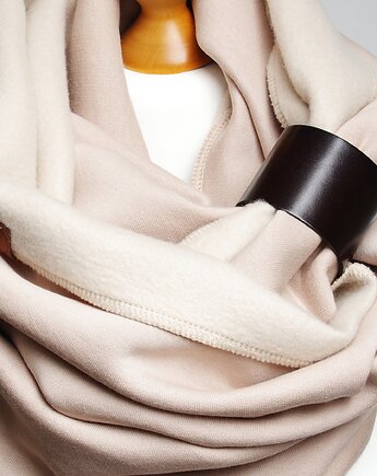 Zimowy komin damski, duży komin bawełniany z zapinką skórzaną, Pracownia Rękodzieła Zolla