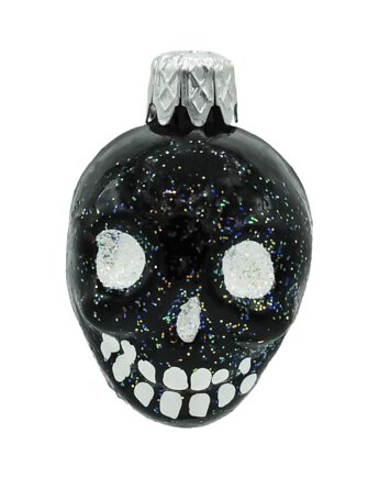 Bombka choinkowa: Czaszka z brokatowymi oczami: biała, Syn Bombkarza