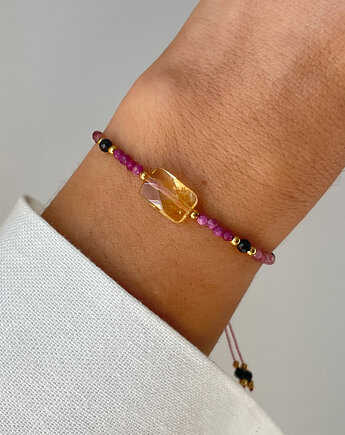 Bransoletka na nici z cytrynem, turmalinem, rubinem, Bring Biżuteria