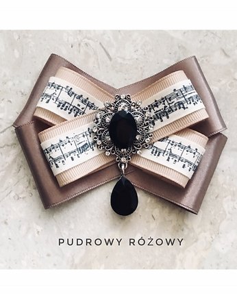 Brosza Czarna z beżem z nutami. Na zamówienie, Pudrowy Różowy