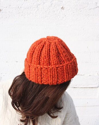Czapka  beanie wełna peruwiańska alpaka pomarańcz, Mademoiselle Patrini