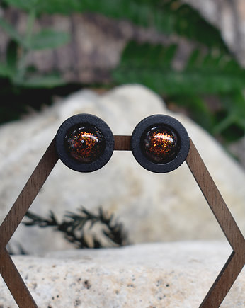 Drewniane kolczyki sztyfty z kaboszonami kameleon, Spirit Of Copper