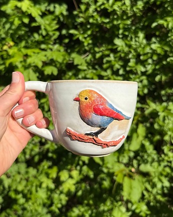 Kubek ceramiczny ptaszek - morski, szkliwiona.art