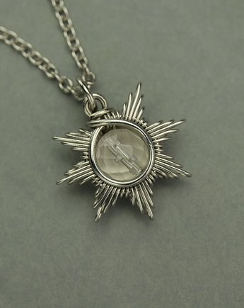 Mały wisiorek słoneczko kryształ górski wire wrapping słońce gwiazdka, Agata Rozanska