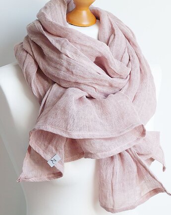 DUŻY szal lniany damski PUDROWY, lniany szal, Pracownia Rękodzieła Zolla