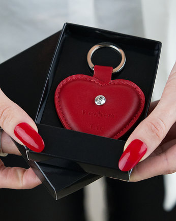 Skórzany brelok serce "Kocham Cię" z kryształem Swarovskiego, prezent, ZGS Stefania