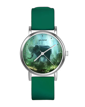 Zegarek  mały - Słonie - silikonowy, zielony, yenoo
