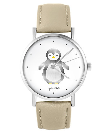 Zegarek - Pingwin - skórzany, beżowy, yenoo