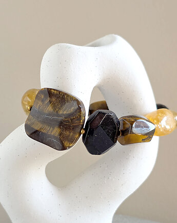 Tygrysie oko, cytryn, czarny turmalin i hematyt bransoletka, Magneska