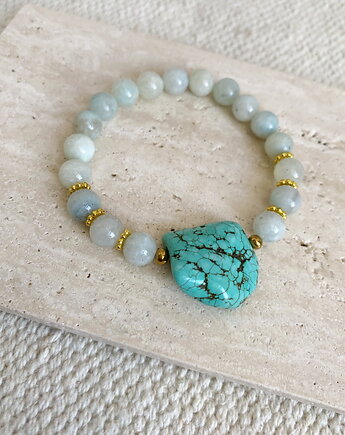 Bransoletka z amazonitów i turkusem- stal szlachetna pozłacana, Coccola JEWELLERY