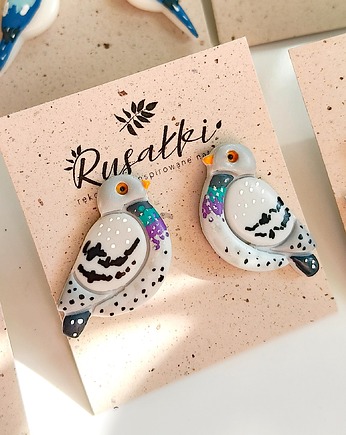 Kolczyki sztyfty gołębie ptaszki, boho biżuteria rustykalna, ptaki dla niej, Dary Rusałki