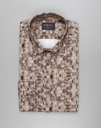 Koszula calimera 00540 długi rękaw beżowy slim fit, BORGIO