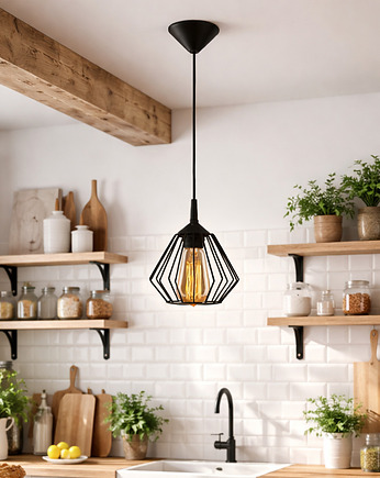 Czarna lampa wisząca z pojedynczym źródłem światła KENITRA LOFT, lampy loftowe LYSNE LOFT