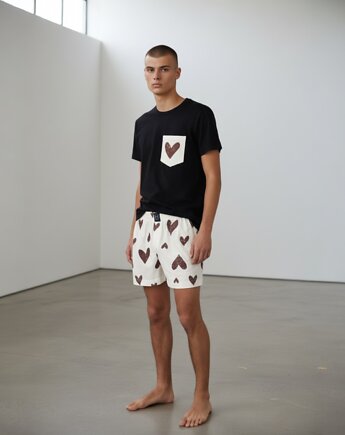 Piżama Unisex bawełniana w beżowe serca, HisOutfit