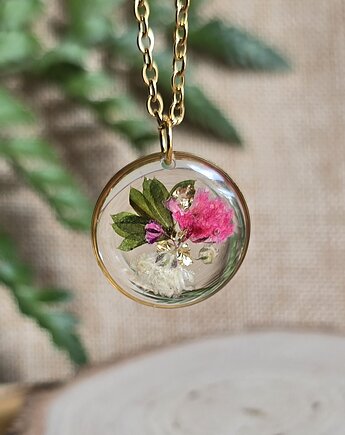 Wieczne kwiaty wisiorek kwiatowy kobiecy, zkwiatem