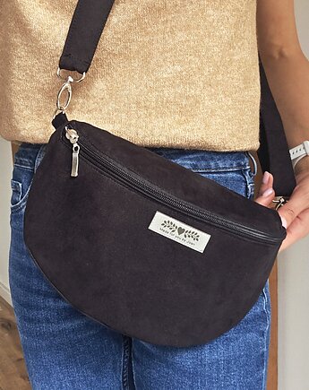 Czarna nerka eko zamsz boho na ramię pojemna, Made by Joan