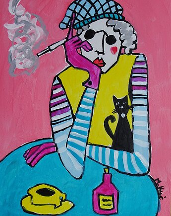 Obraz fowizm dama babcia z kotkiem