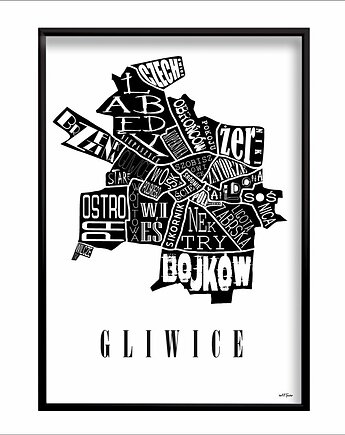 Mapa - GLIWICE  plakat czarno biały, Be ART