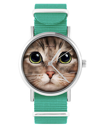 Zegarek - Kot tygrysek - turkusowy, nylonowy, yenoo