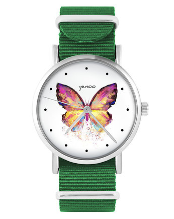 Zegarek - Motyl - zielony, nylonowy, yenoo