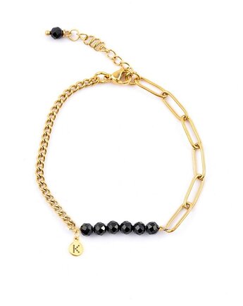 Bestseller! Bransoletka z czarnym Turmalinem Pozłacana stal szlachetna, Kulka Bransoletki