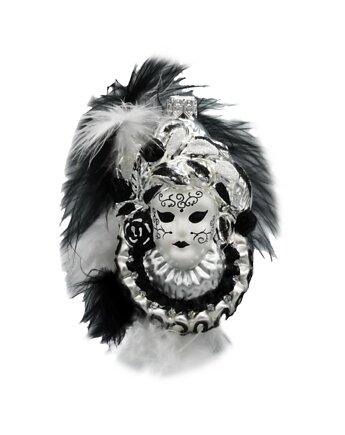 Bombka choinkowa: Maska karnawałowa z piórami: czarna, Syn Bombkarza