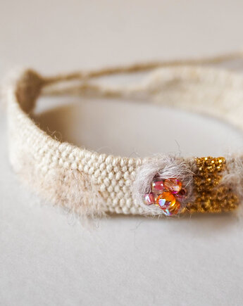 Bransoletka tkana z nici - miękki beż i subtelne złoto, Słońcem Tkane