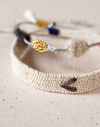 Zestaw - Bransoletki tkane na krośnie, "serduszko + bąbelki", Słońcem Tkane