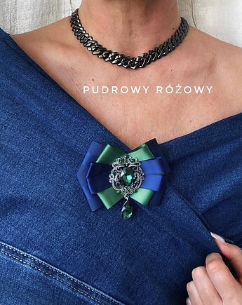 Brosza z niesamowitym szmaragdowym zielonym kryształem  NEW, Pudrowy Różowy