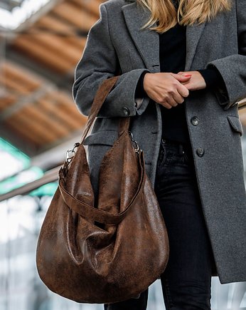 Brązowa zamszowa torba worek, Karolina Audycka