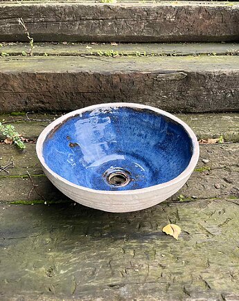Umywalka Niebieska Chmurka Ceramiczna Nablatowa Okrągła Ręcznie Robiona, Ceramika Nastawka