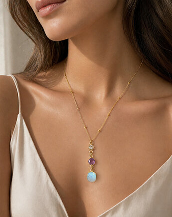 Naszyjnik TRINITY ,szlachetne  kamienie chalcedon ametyst cyrkonia, Anemon Atelier