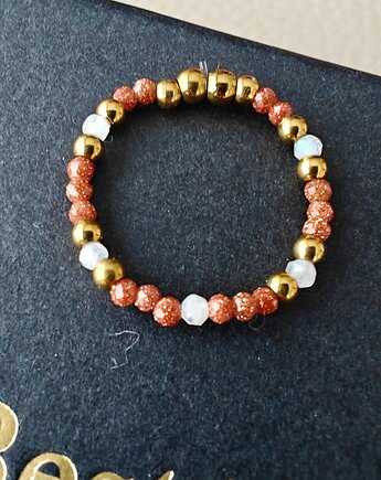 Pierścionek elastyczny kamień księżycowy i kamień pustyni, NESSING handmade