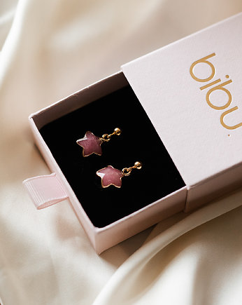 Kolczyki pozłacane gwiazdki (kwarc różowy), Bibu bijoux