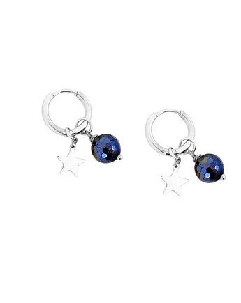 Pozłacane kolczyki z gwiazdką i granatowym Agatem Srebrna stal szlachetna, Kulka Bransoletki